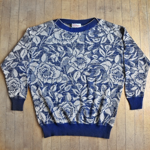 90s Floral Metallic Knit Pullover - Picture 2 of 3